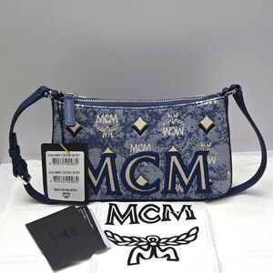 MCM Blue Vintage Monogram Jacquard Aren Mini Shoulder Bag Denim Crossbody